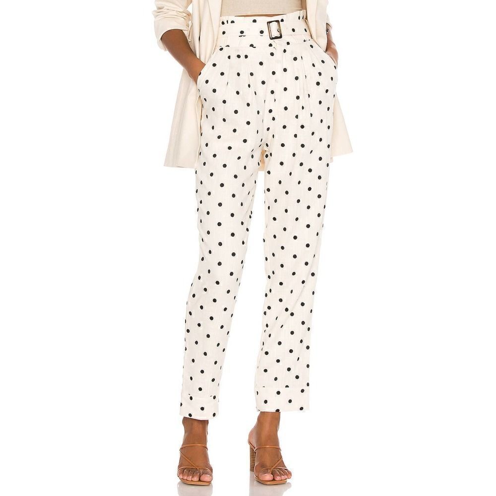 Revolve Tularosa Zuri Womens ivory and black New polka dot paperbag pant XSmall